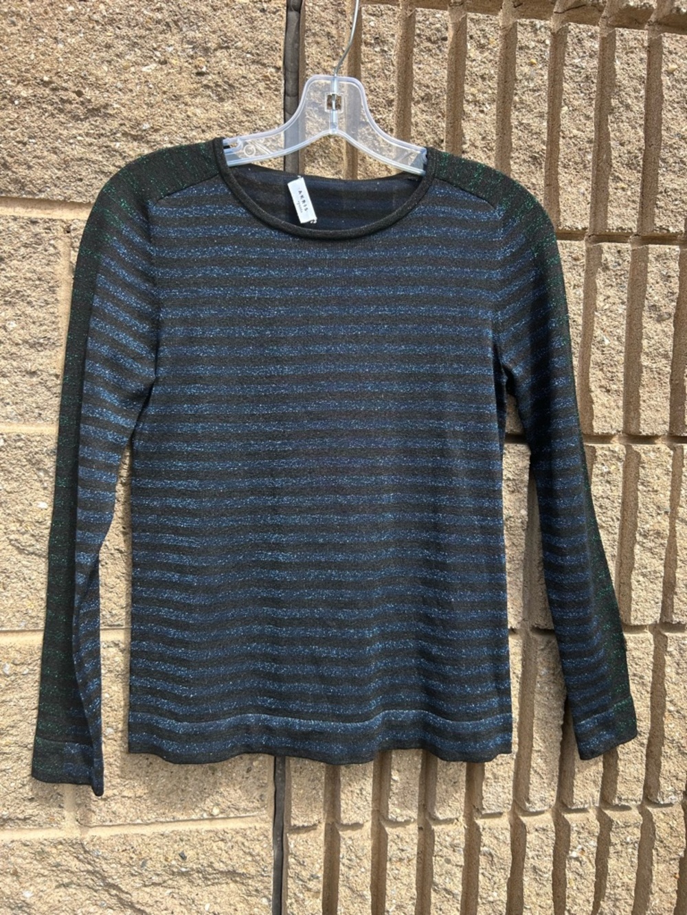 NEW AKRIS PUNTO Women’s Size 2 Metallic Stripe Knit Top Black 357.00 Shimmer